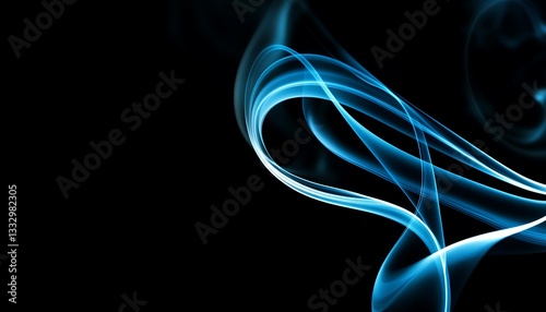 Abstract Blue Smoke Swirls on Black.