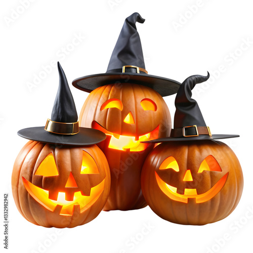 Halloween Pumpkins: Jack-o'-lanterns isolated on transparent background