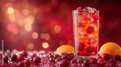 Wallpaper Mural Refreshing cranberry drink garnished with fruits on an elegant table setting at a festive gathering Torontodigital.ca