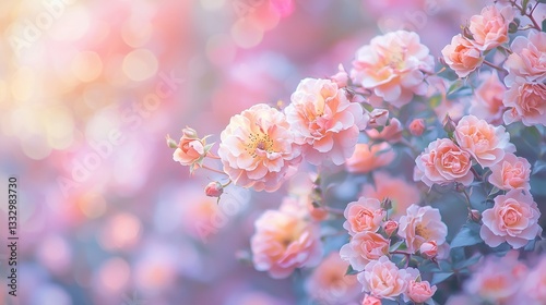 A close-up of delicate pink roses with soft bokeh background.