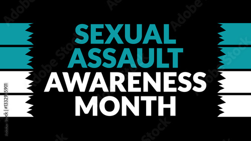 Sexual Assault Awareness Month text with side lines on a black background. Which is observed every year in April to celebrate Sexual Assault Awareness Month.