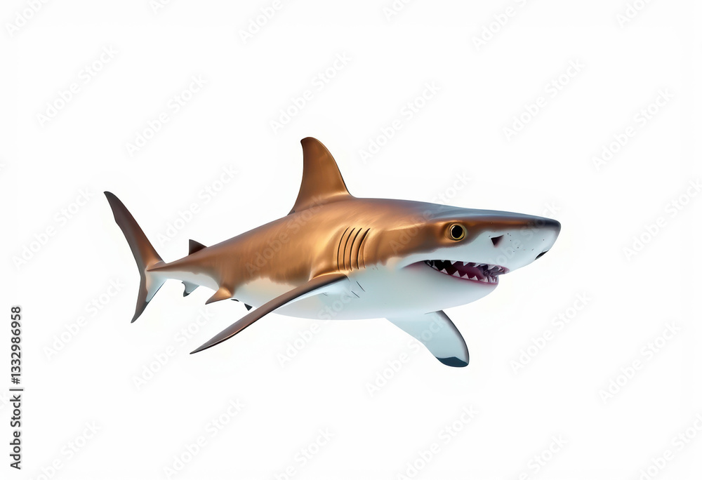 Obraz premium The stunning sea shark glides gracefully, displaying sharp features and vibrant colors against a simple white backdrop.