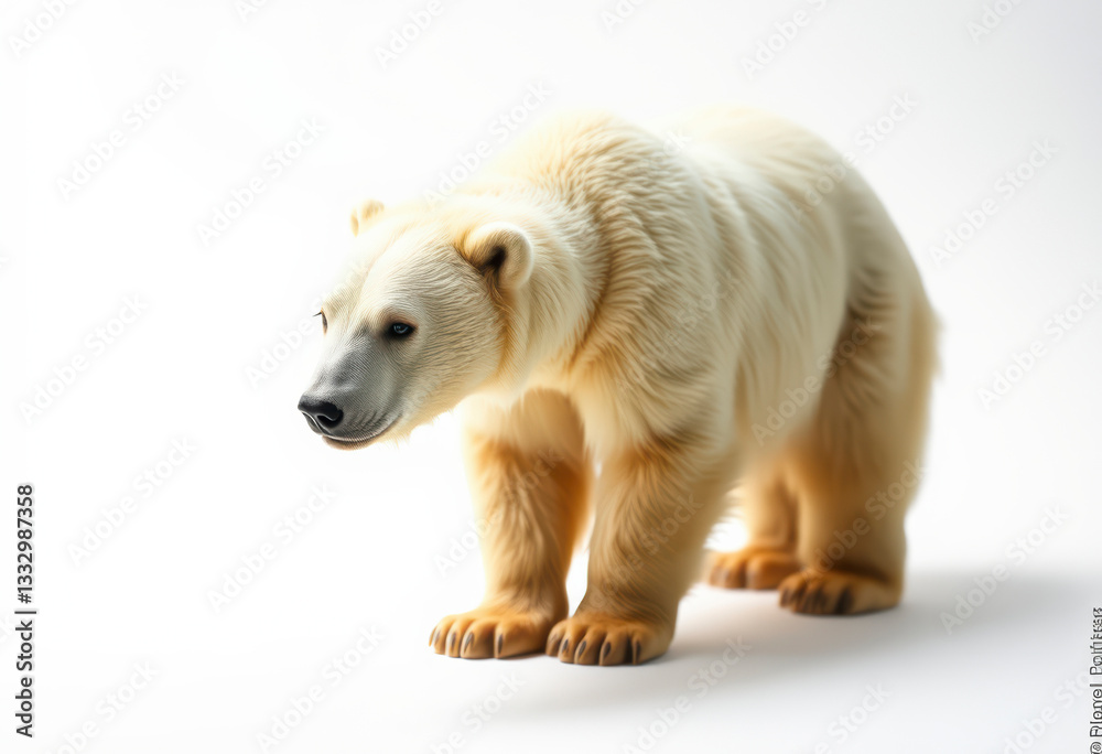 White bear appears alone on a clean white background, highlighting its powerful build and striking fur texture in soft light. White bear appears alone on a clean white background, highlighting its powerful build and striking fur texture in soft light.