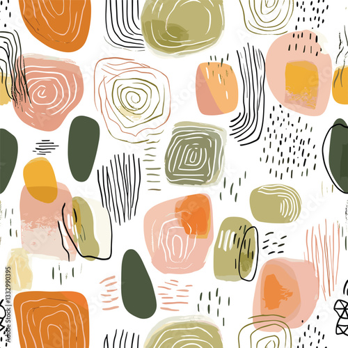 Warm Earth-Toned Botanical Abstract Pattern