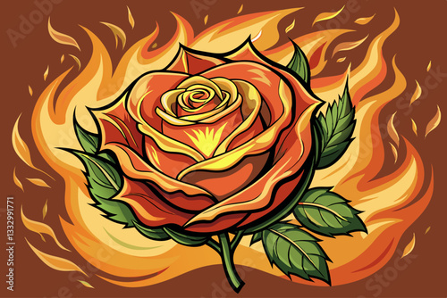 burning rose flower fire with isolated background