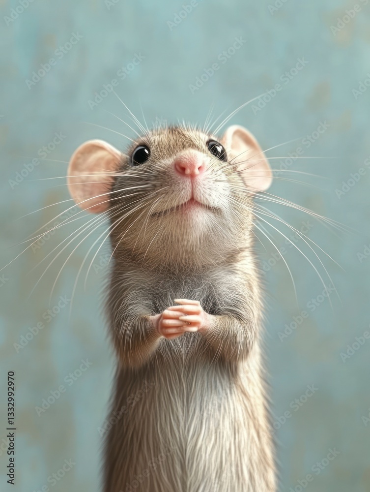 Cute Brown Mouse Standing and Praying with Its Paws Together Cute Brown Mouse Standing and Praying with Its Paws Together
