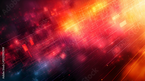 Wallpaper Mural Red Orange Network Lines Abstract Background, Futuristic Glowing Lines for Modern Design Torontodigital.ca