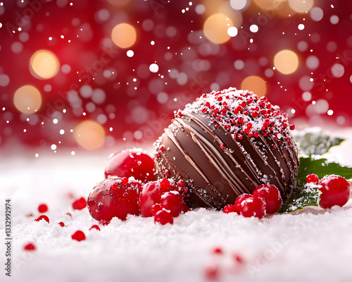 Chocolate Christmas Orb with Berries on Snow