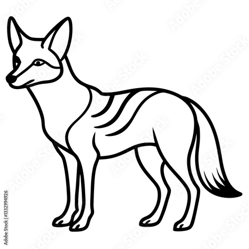 a detailed outline illustration of a black-backed jackal standing. The artwork features clear lines and a stylized representation of the jackal.