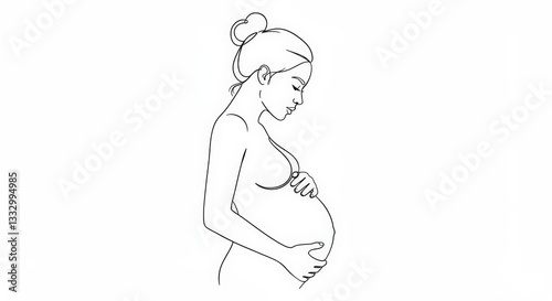 Line drawing of a pregnant woman holding her belly.