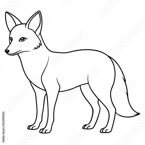 a line drawing of a fox standing alert. The fox is depicted in a simple, clean style, perfect for coloring pages or educational materials