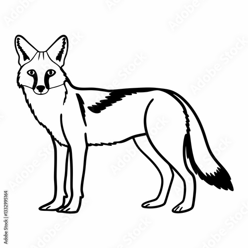 a black and white illustration of a fox, standing still