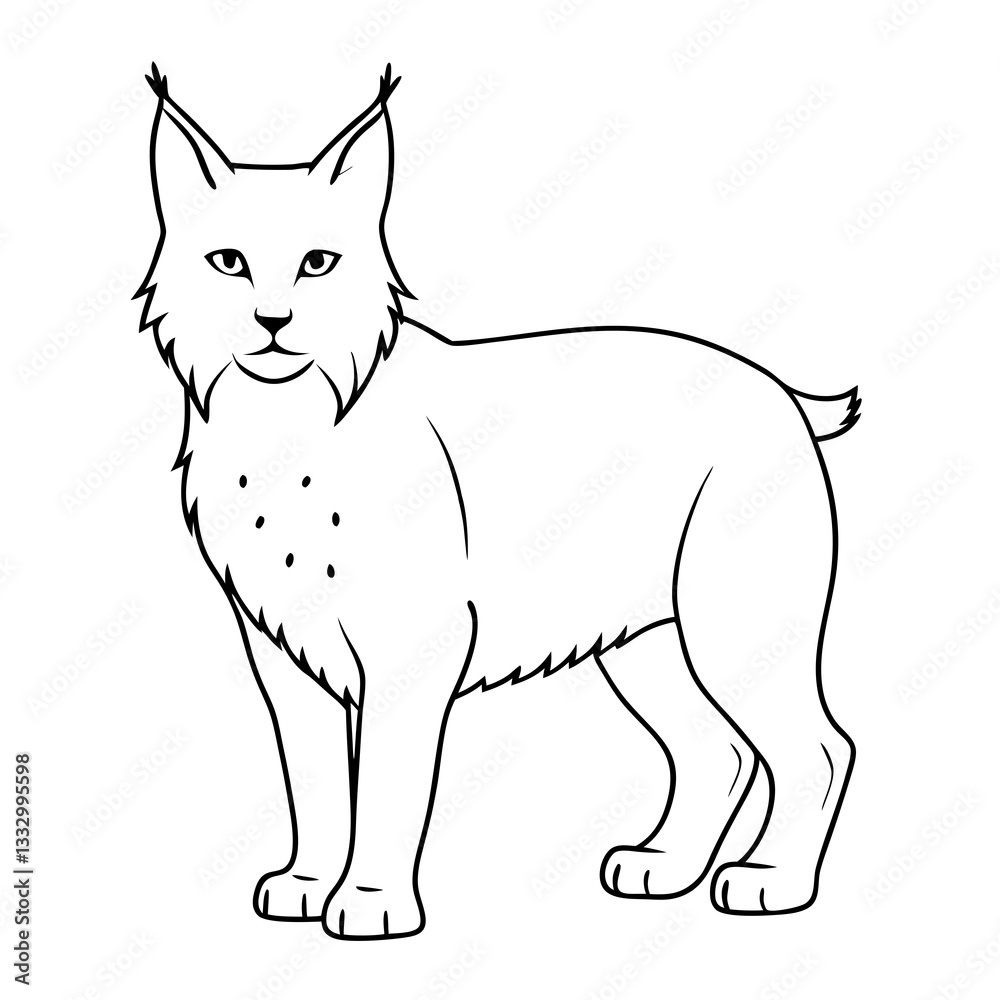 Fototapeta premium a majestic lynx stands tall, showcasing its unique features in black and white vector illustration