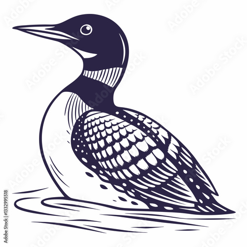 a loon bird in illustration style in the water 