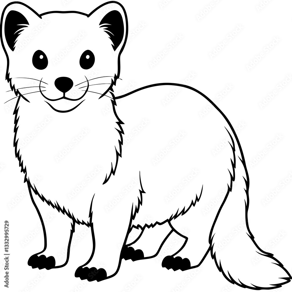 Fototapeta premium a black and white illustration of a cute ermine standing upright, smiling, and looking towards the viewer vector illustration