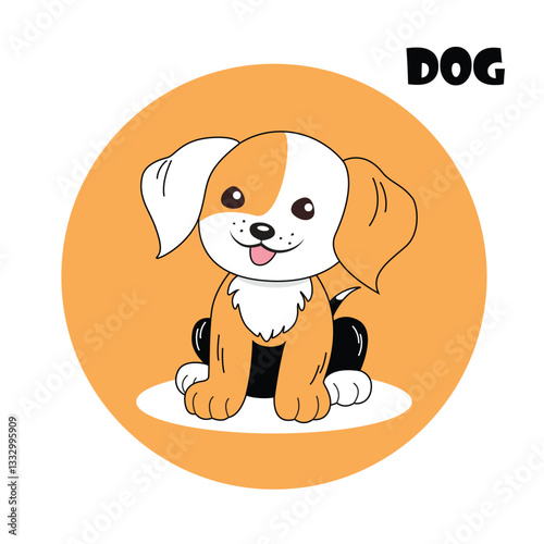 Vector illustration of a small dog on a white background. Cartoon character, puppy.