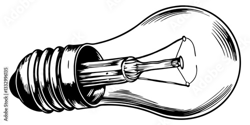 Vintage light bulb illustration in monochrome design  