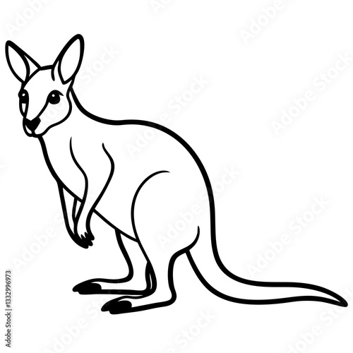 A simplified line art illustration of a kangaroo, ready for coloring. It's in a standing pose, showcasing its iconic features