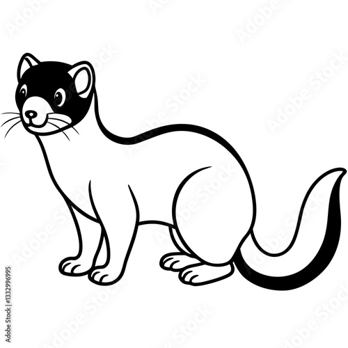 a black and white illustration of a ferret sitting, looking to its left