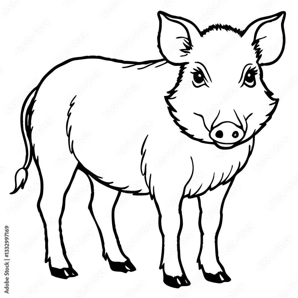 Fototapeta premium an adorable cartoon piglet drawn with simple line vector illustration