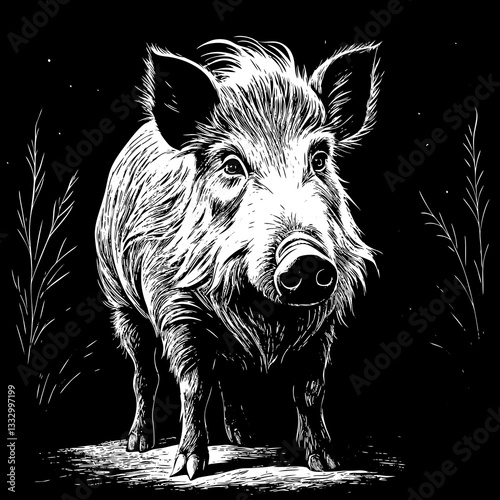a detailed illustration of a wild boar with a determined gaze