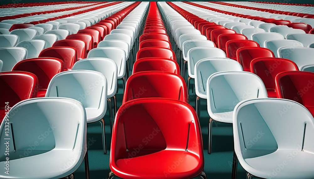 Fototapeta premium Rows of white and red chairs, idea