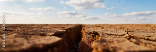 A dry, cracked earth landscape signifies drought, highlighting the alarming environmental issues related to climate change and the urgent need for sustainable water management. photo