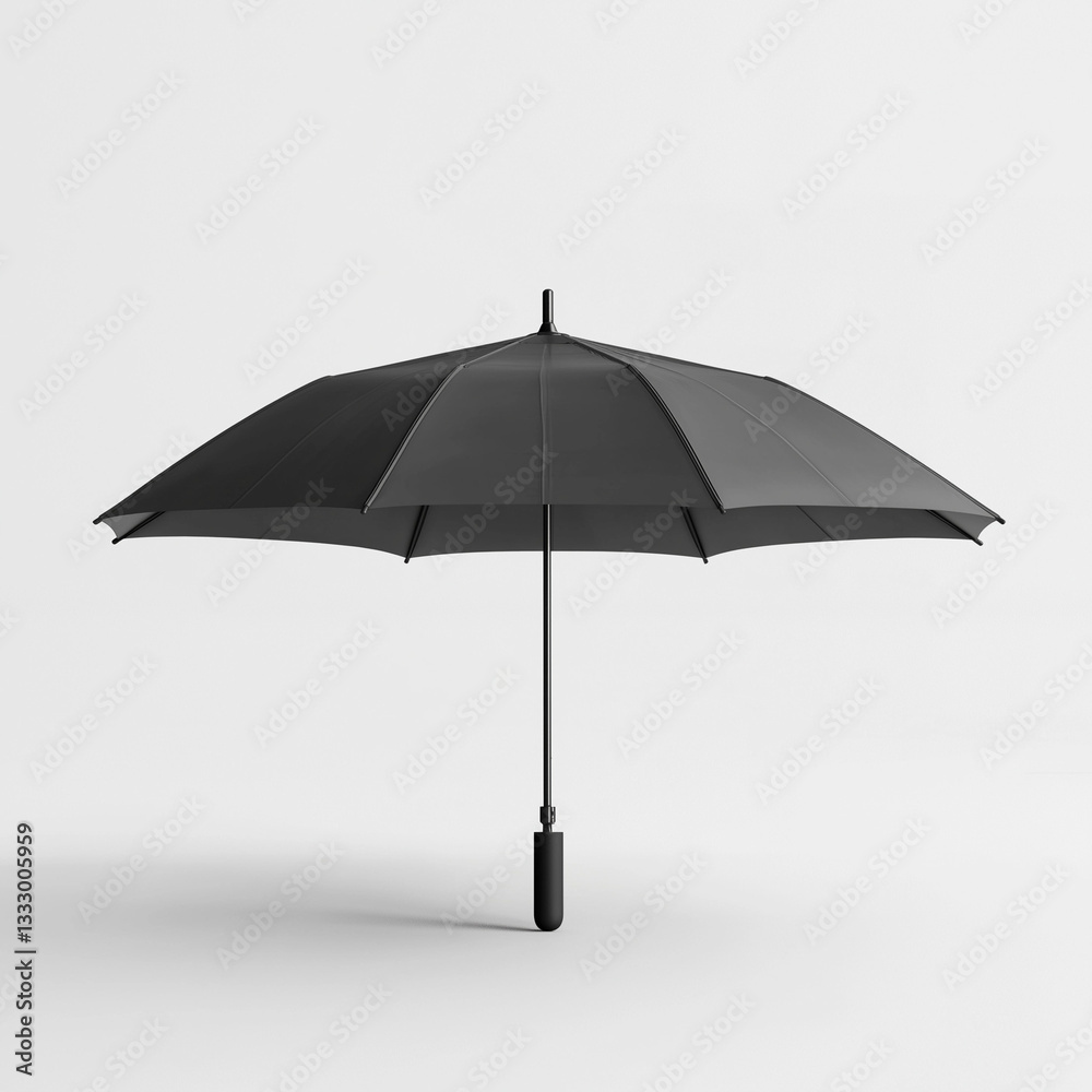 Modern compact umbrella resting flat on white background exudes sleek design style for stock imagery Modern compact umbrella resting flat on white background exudes sleek design style for stock imagery