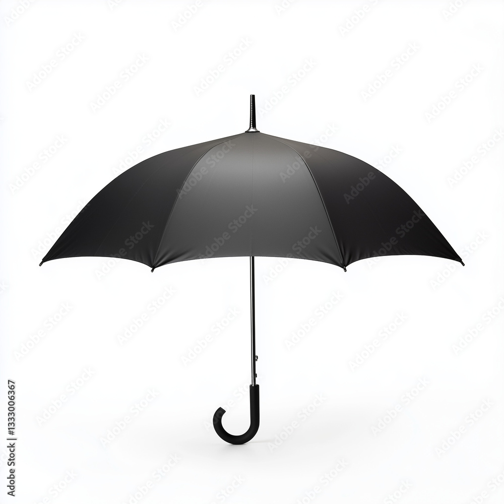 A simple black umbrella, open and shown on a white background, emphasizes clean lines and practicality. A simple black umbrella, open and shown on a white background, emphasizes clean lines and practicality.