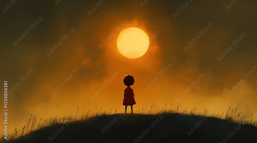 Girl Gazing at Sunset on Hilltop Girl Gazing at Sunset on Hilltop