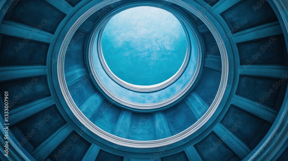 Obraz premium Blue Circular Skylight Stairwell Interior