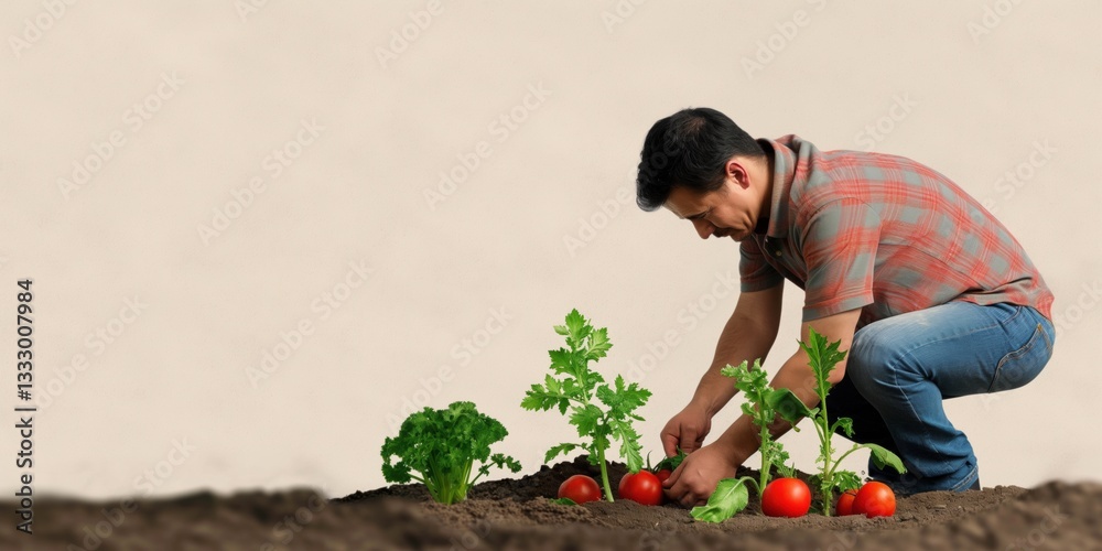A dedicated gardener is observed cultivating fresh vegetables, representing the connection to nature, sustainability, and the revitalizing benefits of home gardening in today’s lifestyle.
