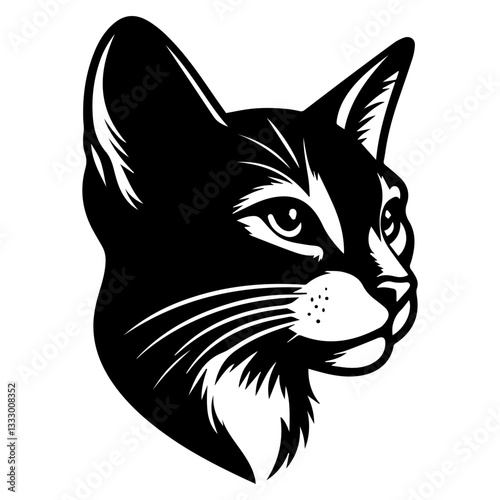 A black and white logo in the shape of a cat's head. Vector graphics. EPS.