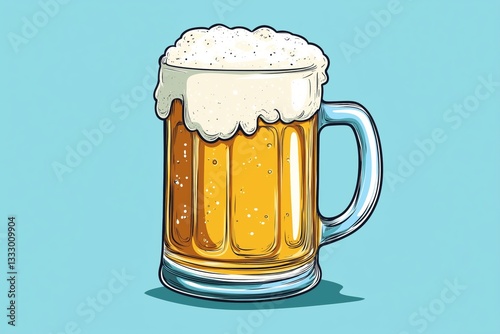 A fun cartoon beer mug with frothy foam, perfect for tshirts and apps. Playful and colorful doodle style design