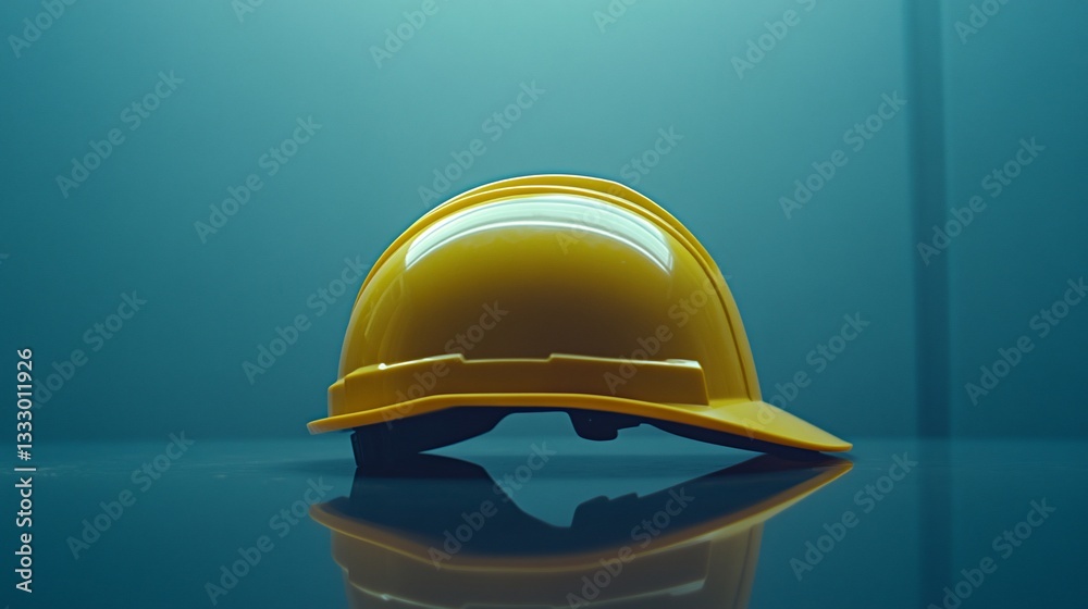 Fototapeta premium Yellow hardhat on dark surface