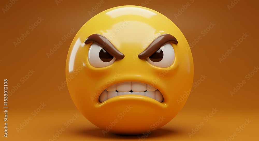 Fototapeta premium Anger Emoji Showing Frustration and Rage Against an Orange Background