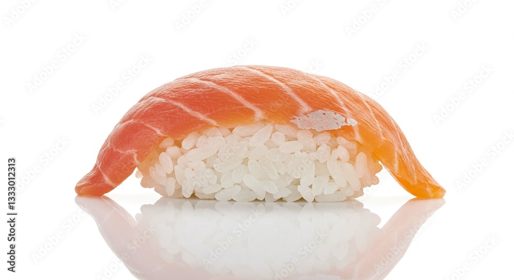 Delicious Salmon Nigiri Sushi Piece Close up Studio Shot Japanese Cuisine Seafood Rice Delicious Salmon Nigiri Sushi Piece Close up Studio Shot Japanese Cuisine Seafood Rice