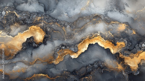 Abstract marble background with gold veins on gray surface for stylish design
