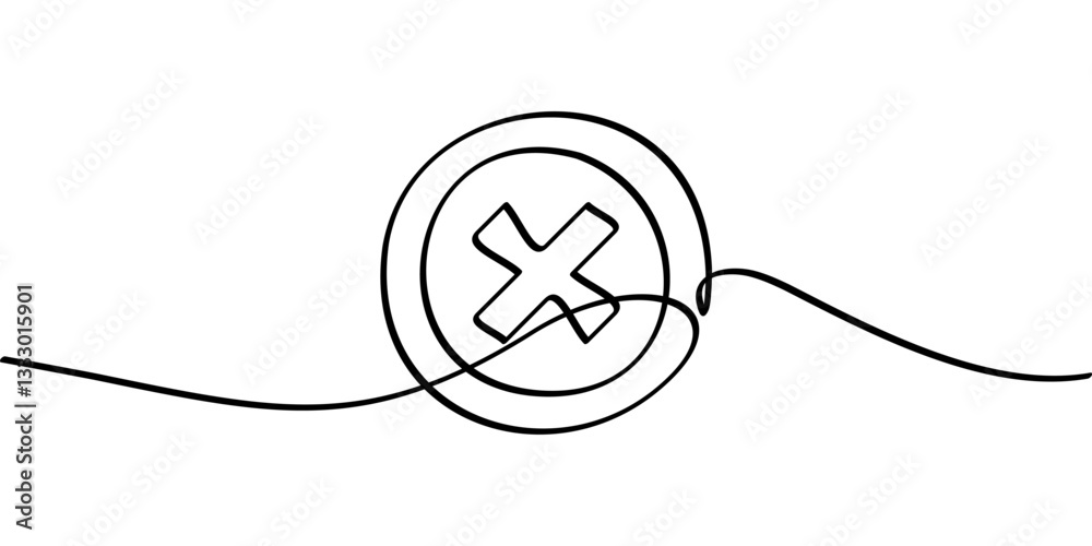 Obraz premium continuous line drawing of cancel symbol. abstract line art illustration