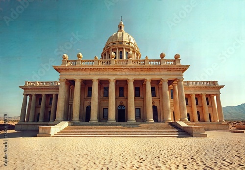Desert Majesty: A Neoclassical Wonder Amidst Sand and Sky