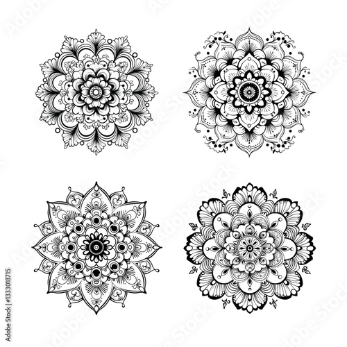 Floral Mandala Pattern for Henna Art. Ethnic Indian Decoration. Hand-Drawn Outline Design