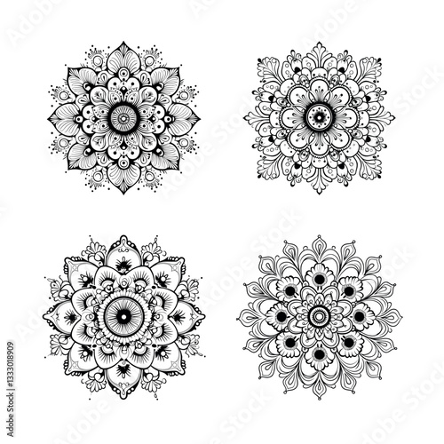 Floral Mandala Pattern for Henna Art. Ethnic Indian Decoration. Hand-Drawn Outline Design