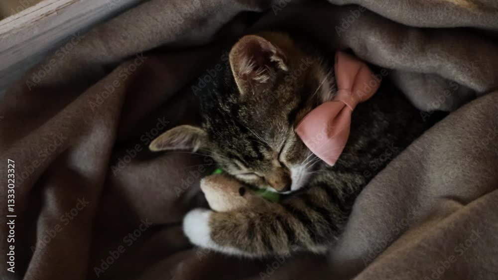 Cute little kitt with bow tie sleeping Cute little kitt with bow tie sleeping