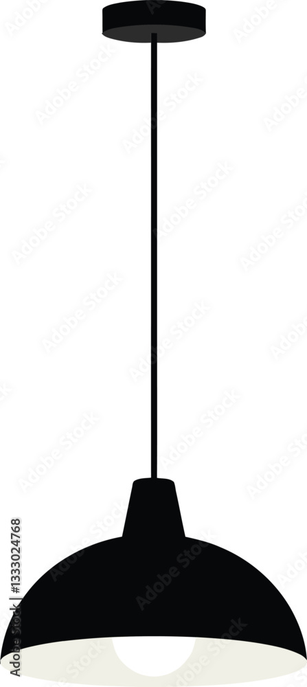 Naklejka premium Modern black pendant lamp design in minimal style showcasing sleek curves and illumination in a contemporary interior setting vector art