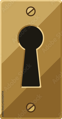 A detailed golden keyhole design in flat style, showcasing smooth lines and elegant shapes, perfect for unlocking doors, symbolizing security and access, vector art