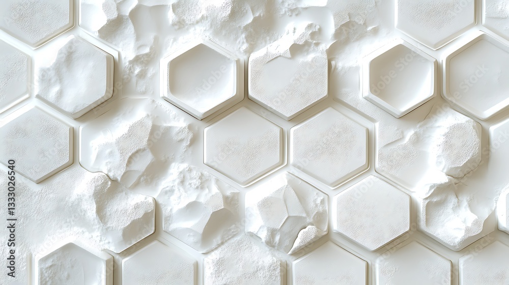 Fototapeta premium Abstract White Hexagonal Pattern, Abstract white hexagonal pattern with textured surfaces