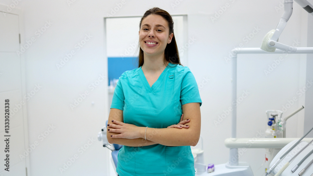 Fototapeta premium Confident dental technician her office