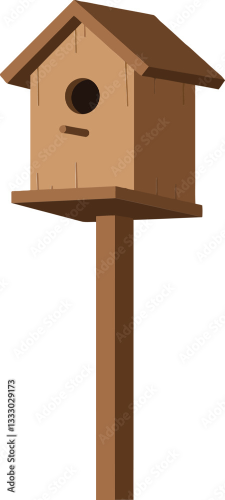 Naklejka premium Simple wooden birdhouse design in flat style showcasing rustic charm and functionality with a natural aesthetic in vector art