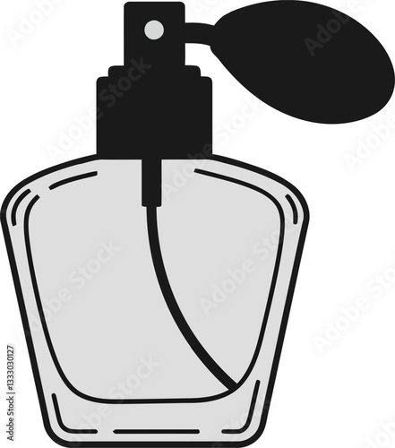 Elegant perfume bottle design in minimal style featuring a sleek silhouette, showcasing sophistication and allure in black and white vector illustration