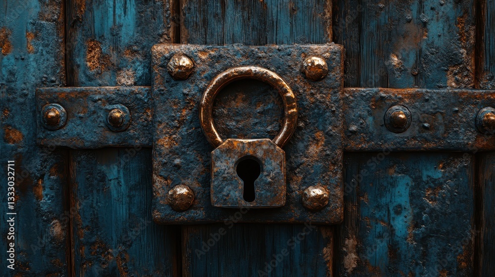 Unlocking secrets a close-up of a rusty padlock on a weathered door urban setting artistic perspective Unlocking secrets a close-up of a rusty padlock on a weathered door urban setting artistic perspective